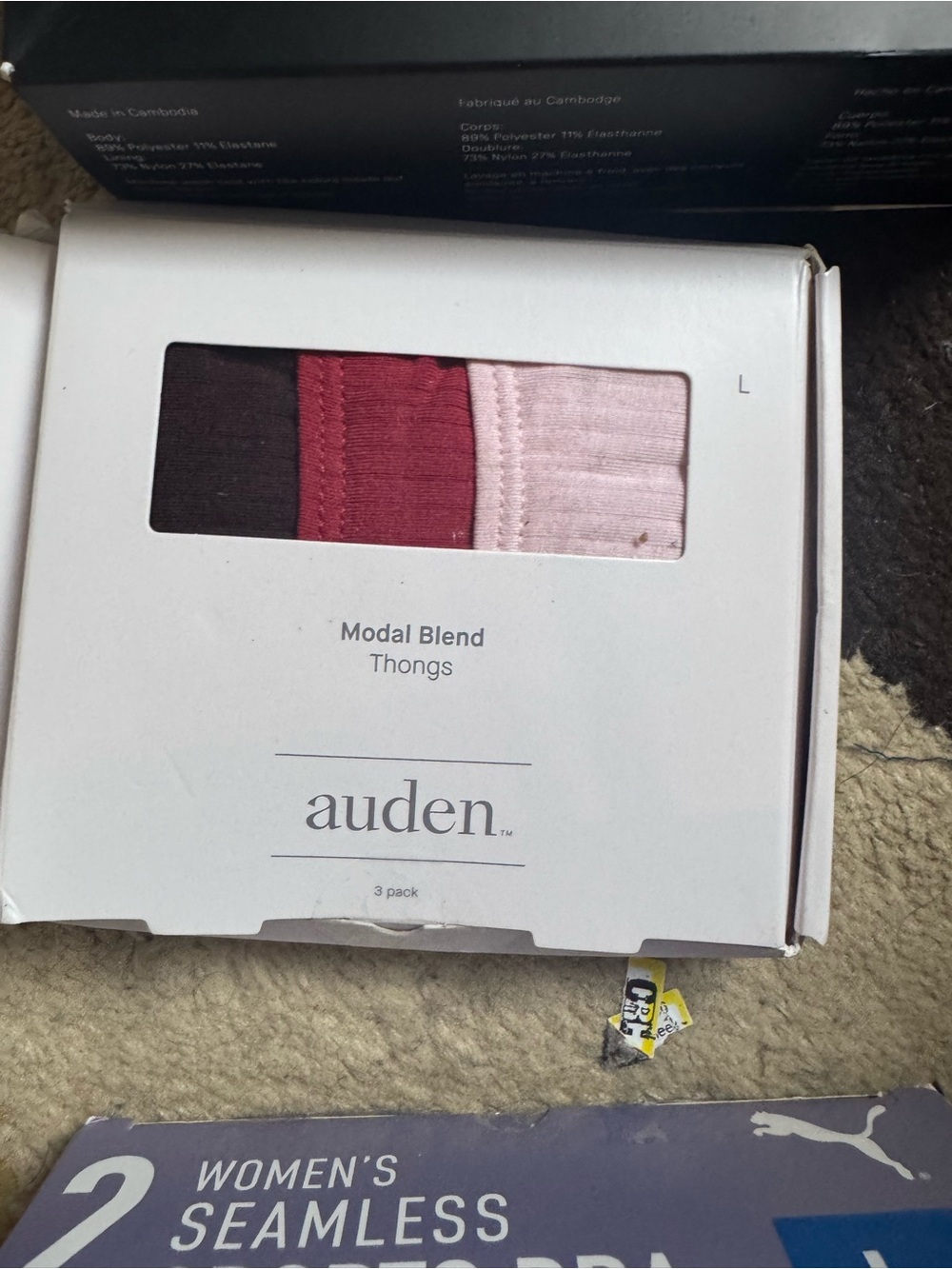 Auden Thongs 3-Pack in Dark Brown, Burgundy, Light Pink